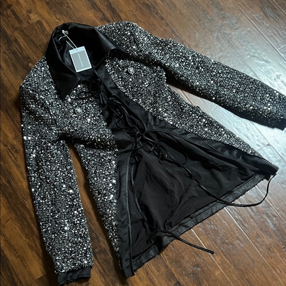 NWT Marigold Shadows Stunner Sequin Jacket Silver & Black Size Large - Picture 4 of 16
